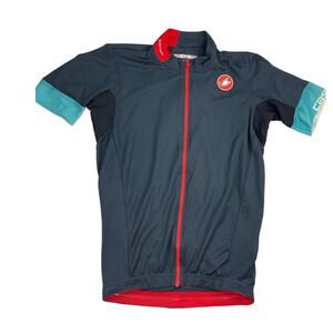 Castelli Mens Cycling Jersey Full Zip Short Sleeve Gray/Blue Size L